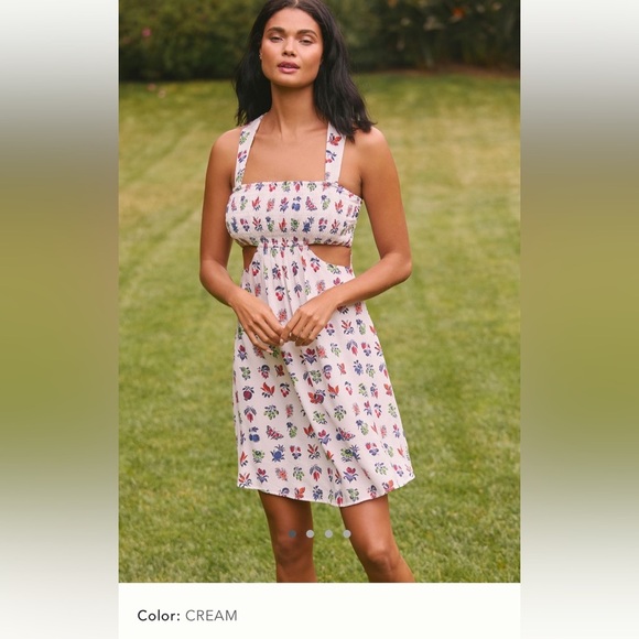 NWT new Anthropologie piper bandeau cutout mini dress medium cream print - Picture 1 of 17